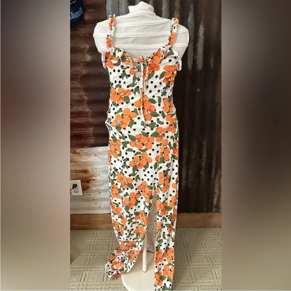 NWT-PrettyLittleThing Orange Print Polka Dot Dress - Picture 2 of 9